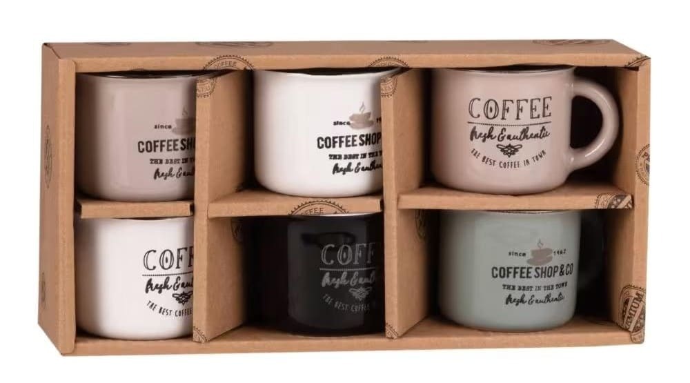 Estuche de 6 tazas de café con motivos decorativos TOWN