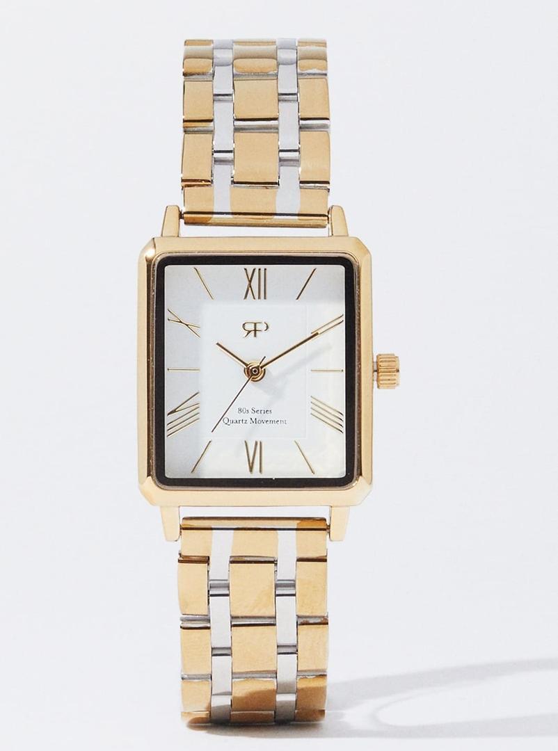 Reloj de acero dorado con caja cuadrada de Parfois