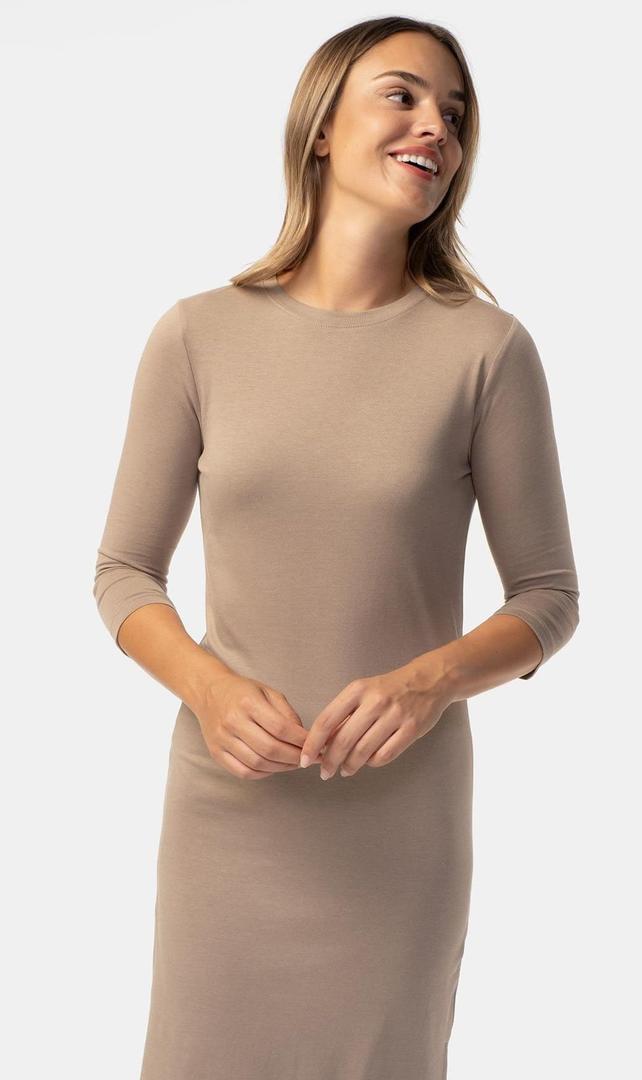 Vestido largo liso midi color arena de TEX en Carrefour