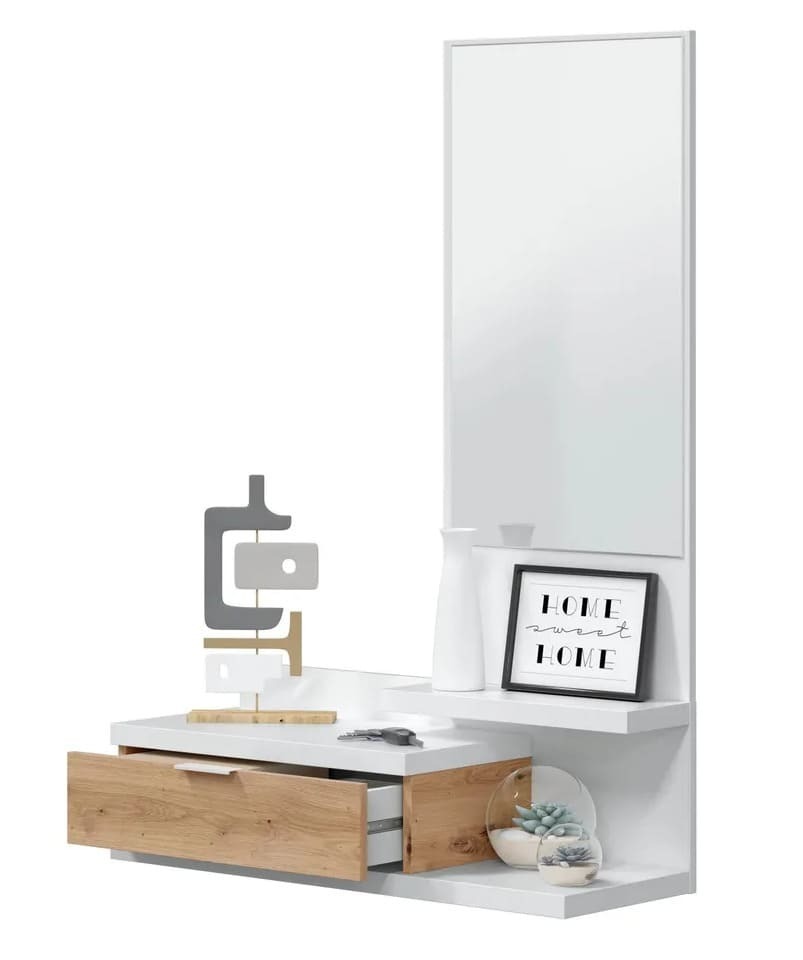 El mueble de entrada Dahila con cajón y espejo de color blanco en Leroy Merlin