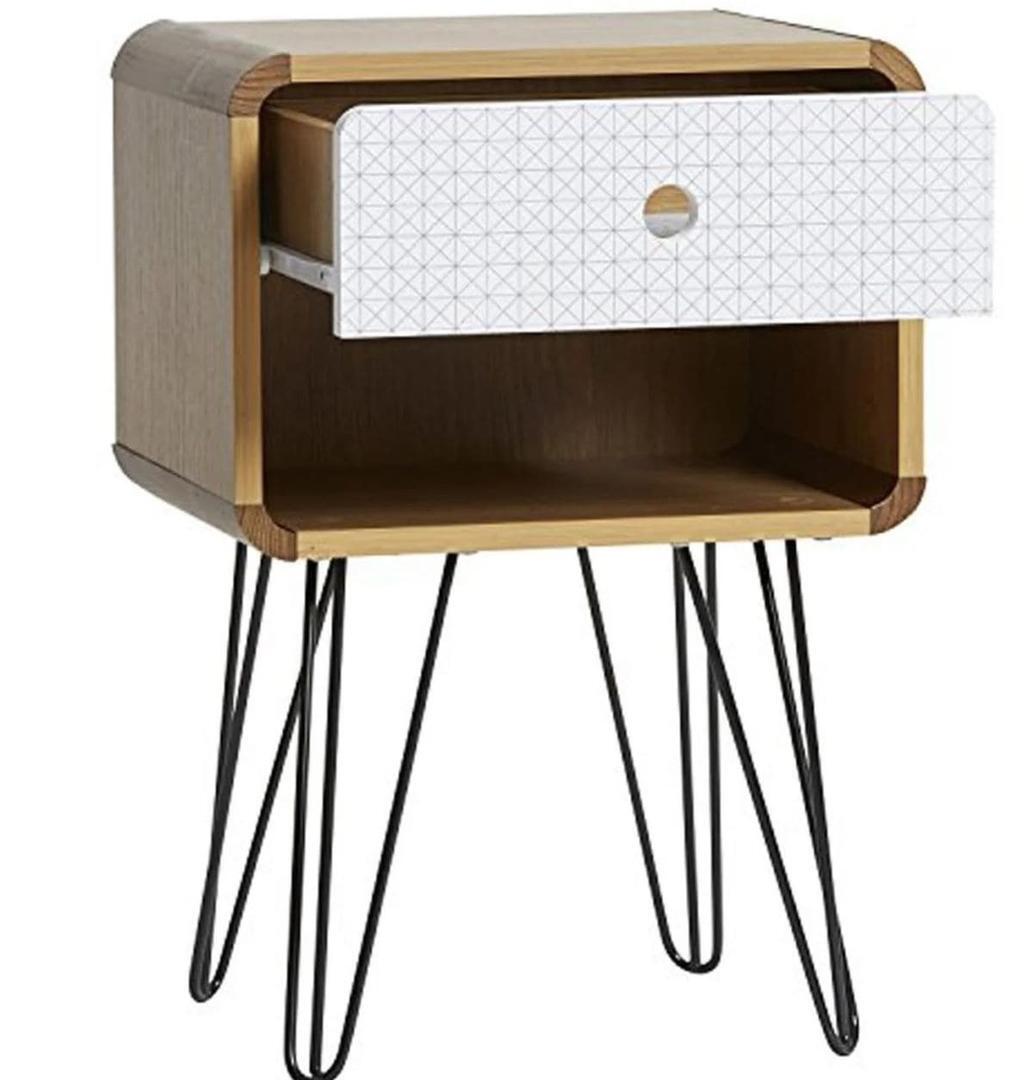 Mesita de Noche Buda 1 Cajón, Color Roble, Patas de Metal en Negro de Leroy Merlin