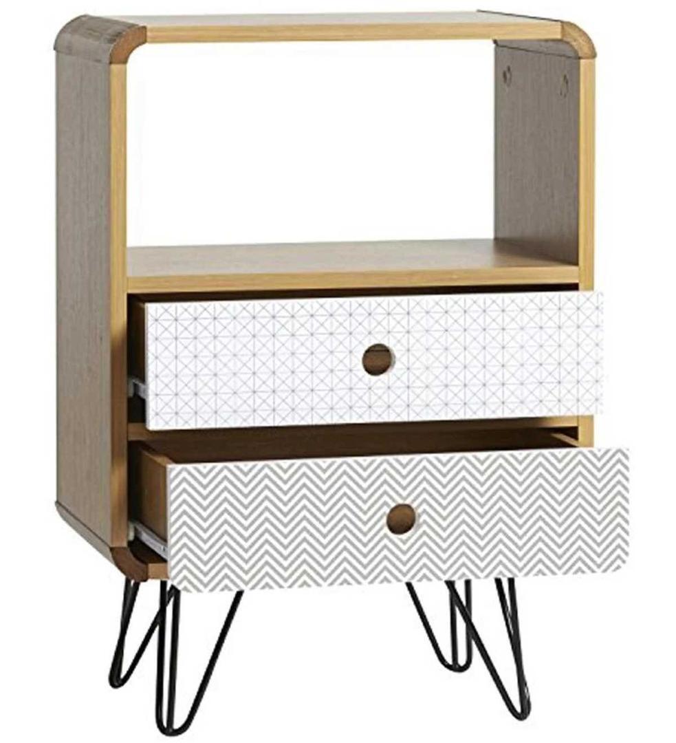 Mesita de Noche Buda 2 Cajones color roble patas de metal en negro de Leroy Merlin