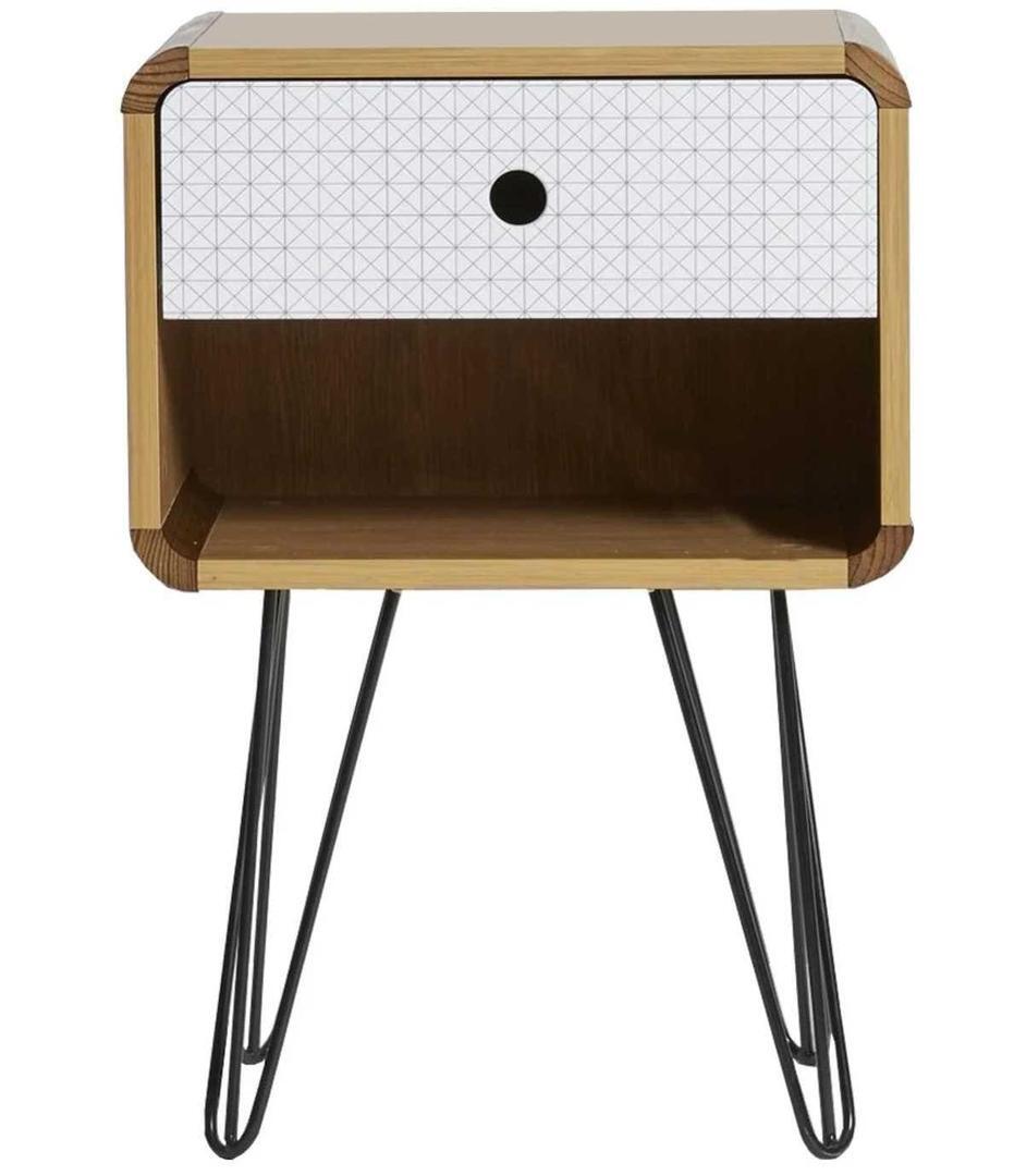 Mesita de Noche Buda 1 Cajón color roble patas de metal en negro de Leroy Merlin