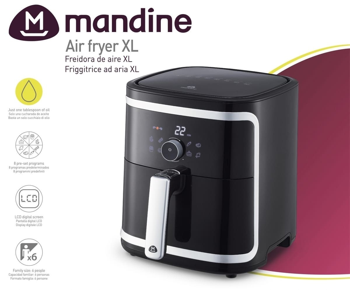 La freidora de aire sin aceite Mandine XL MAF1800 con 1900 W y 5 litros de Carrefour