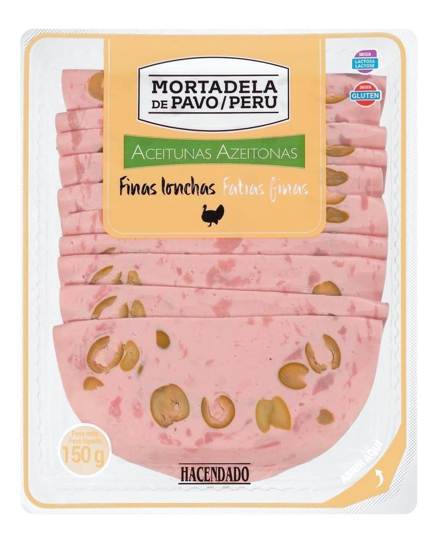 Mortadela de pavo en lonchas con aceitunas