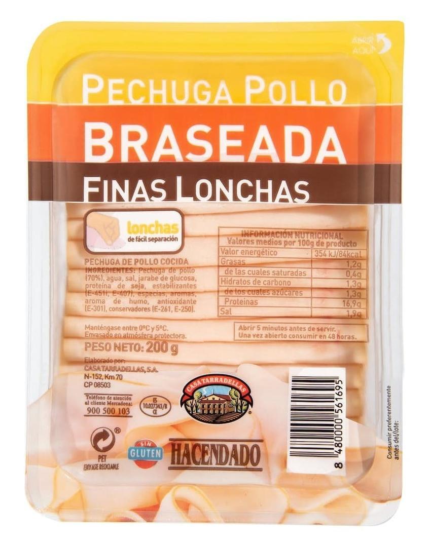 Pechuga de pollo braseada en finas lonchas