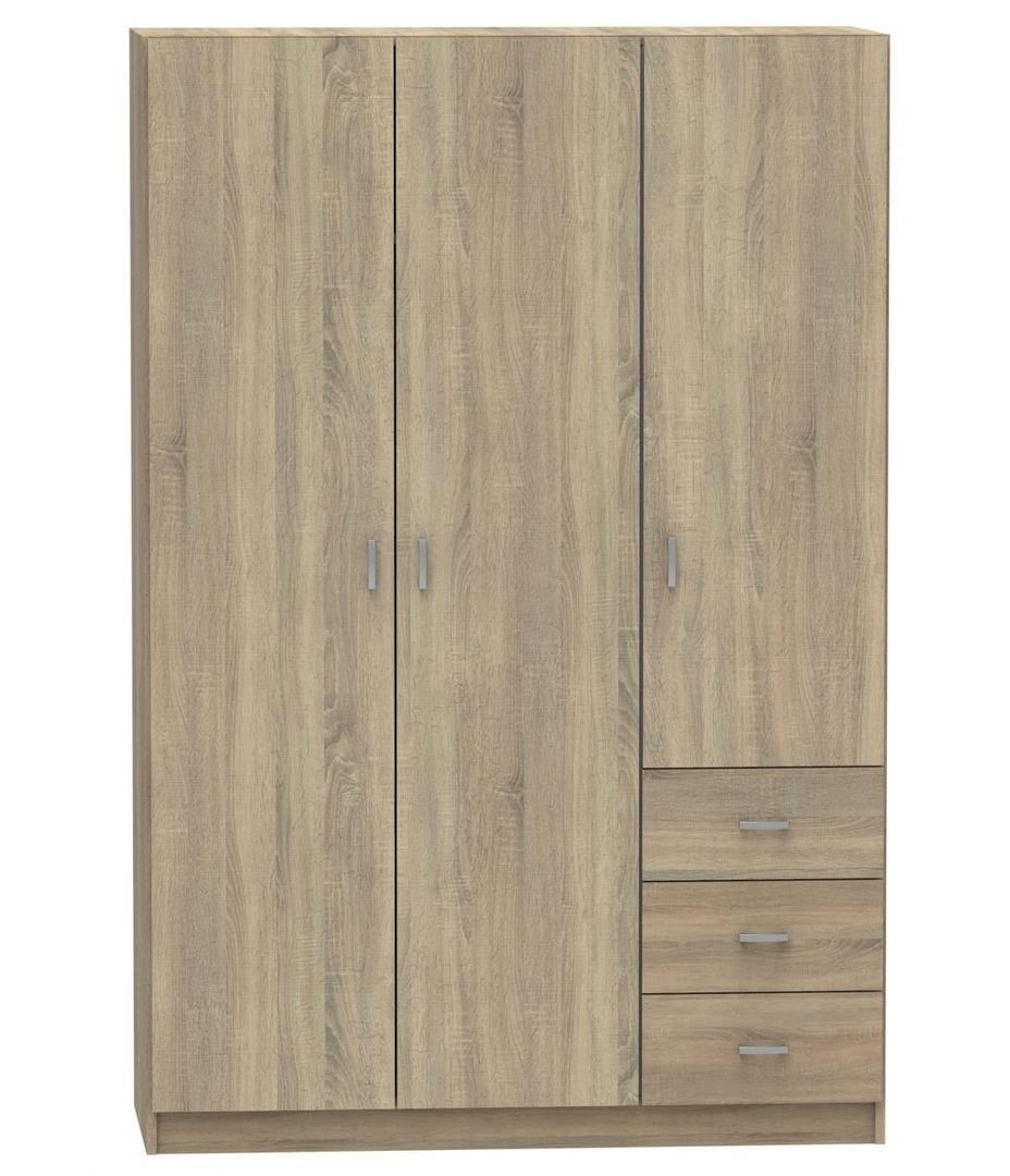 El armario de tres puertas y tres cajones Carrefour Home Milan de roble