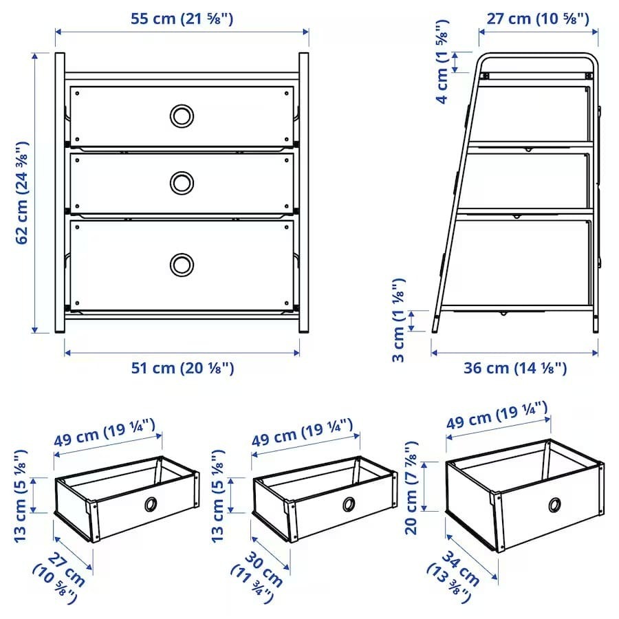 La cómoda multiusos de tres cajones blanca LOTE de Ikea