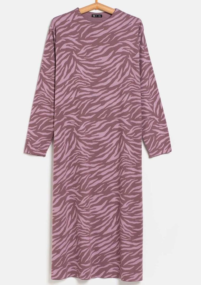 Vestido midi de punto con manga larga estampado de Mujer TEX de Carrefour
