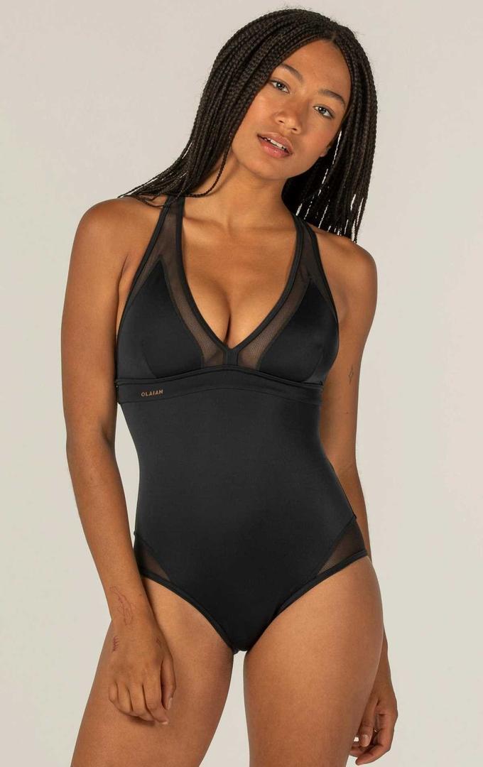 OLAIAN Bañador Mujer surf espalda cruzada negro de Decathlon