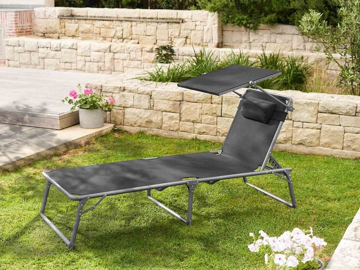 Tumbona de aluminio con parasol regulable Houston