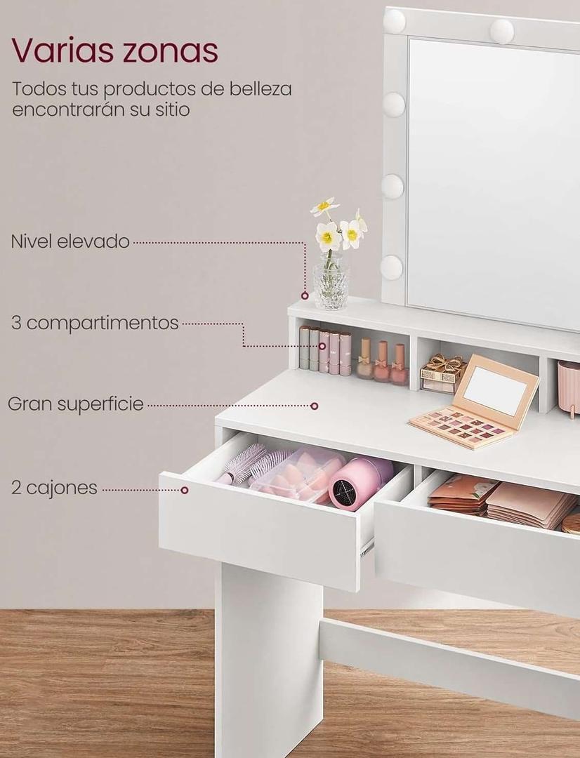 VASAGLE Tocador luces LED con brillo ajustable de Amazon