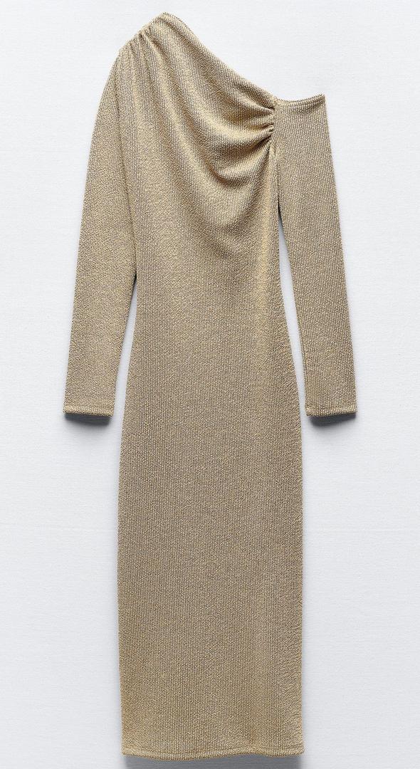 Vestido entallado dorado de Zara