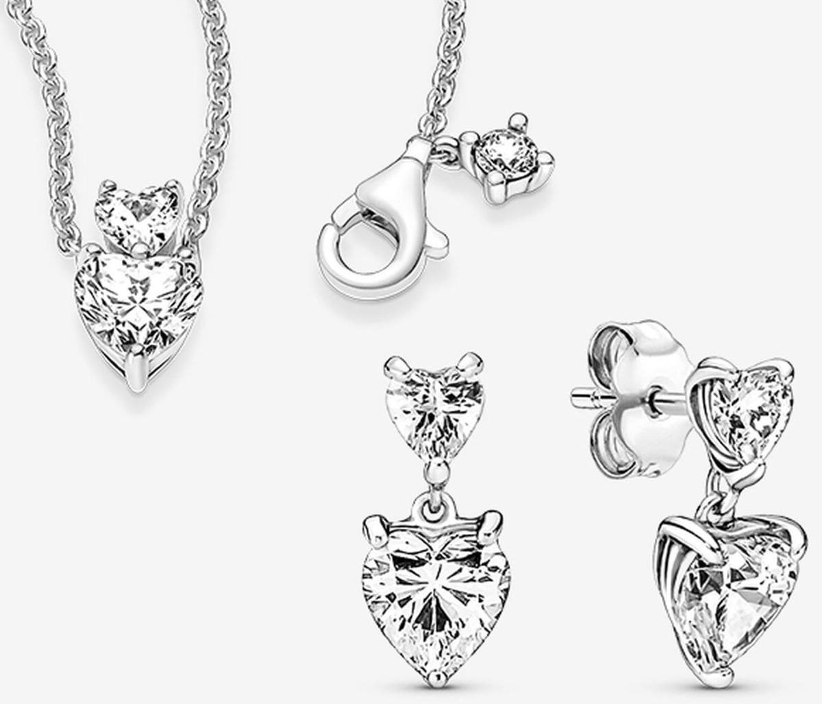 Conjunto de joyería Doble corazón brillante de Pandora