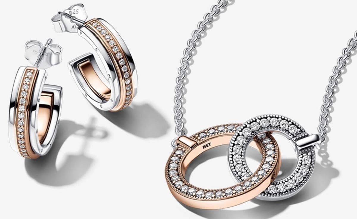 Conjunto de Regalo Collar y Pendientes Círculos Entrelazados de Pandora