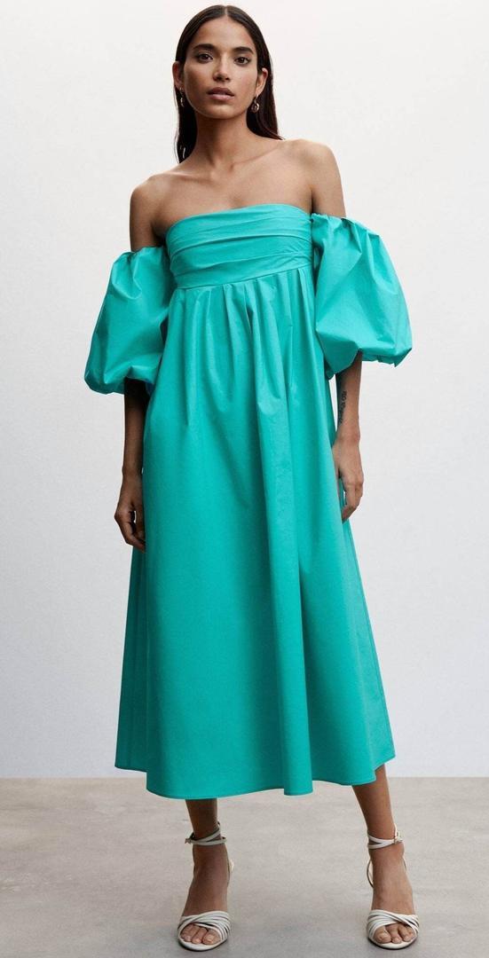 Vestido midi manga abullonada de Mango