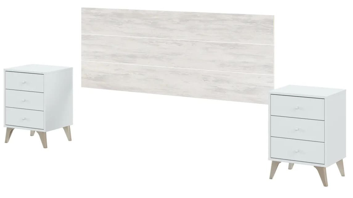 El conjunto de dormitorio con cabecero de cama y mesillas de noche Sweet blanco de Leroy Merlin