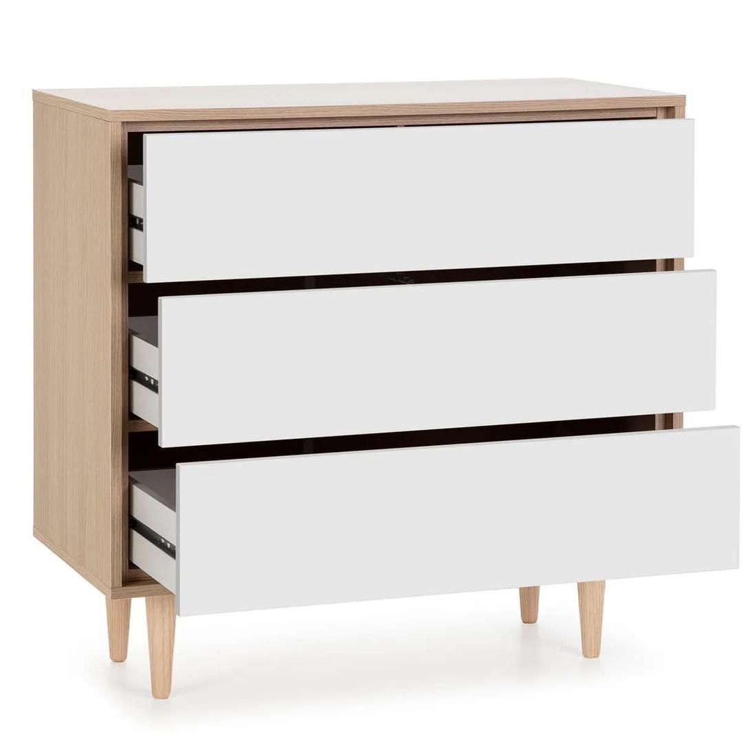 La cómoda de noche Denia con 3 cajones color roble y blanco de Leroy Merlin