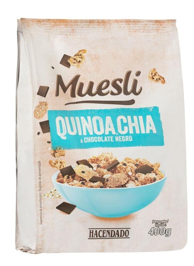 Muesli Hacendado con quinoa, chía y chocolate negro