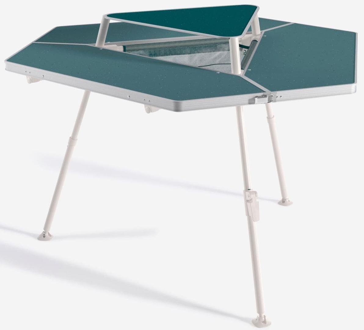 Quechua Mesa plegable hexagonal 6 personas con almacenamiento de Decathlon