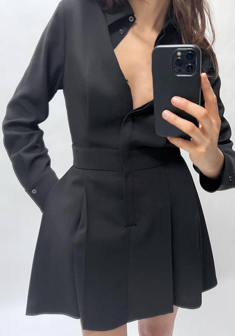 Vestido corto camisero crepe de Zara