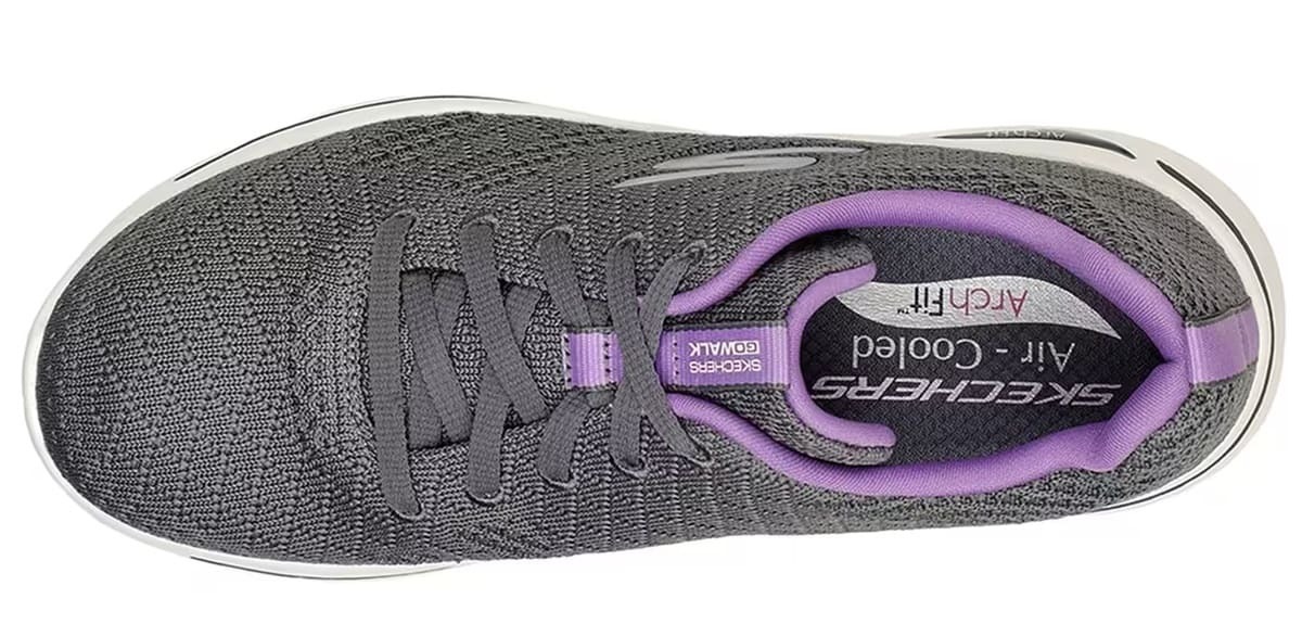 Zapatillas grises y moradas Arch Fit Go Walk de Skechers en Decathlon