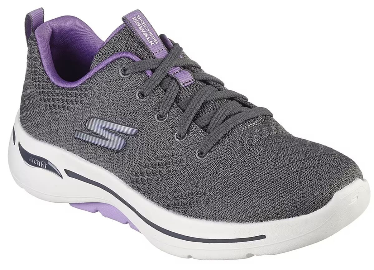 Zapatillas grises y moradas Arch Fit Go Walk de Skechers en Decathlon