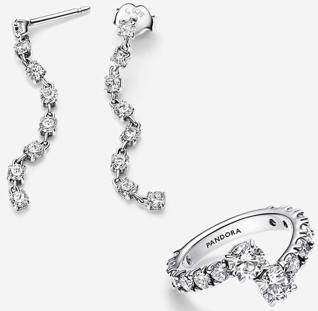 Conjunto de Regalo Pendientes y Anillo Gemas Brillantes de Pandora