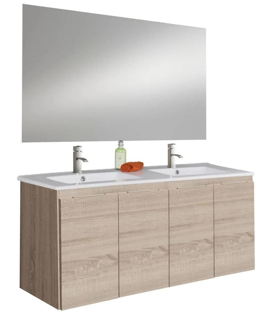El mueble de baño con lavabo y espejo Prima roble claro de Leroy Merlin