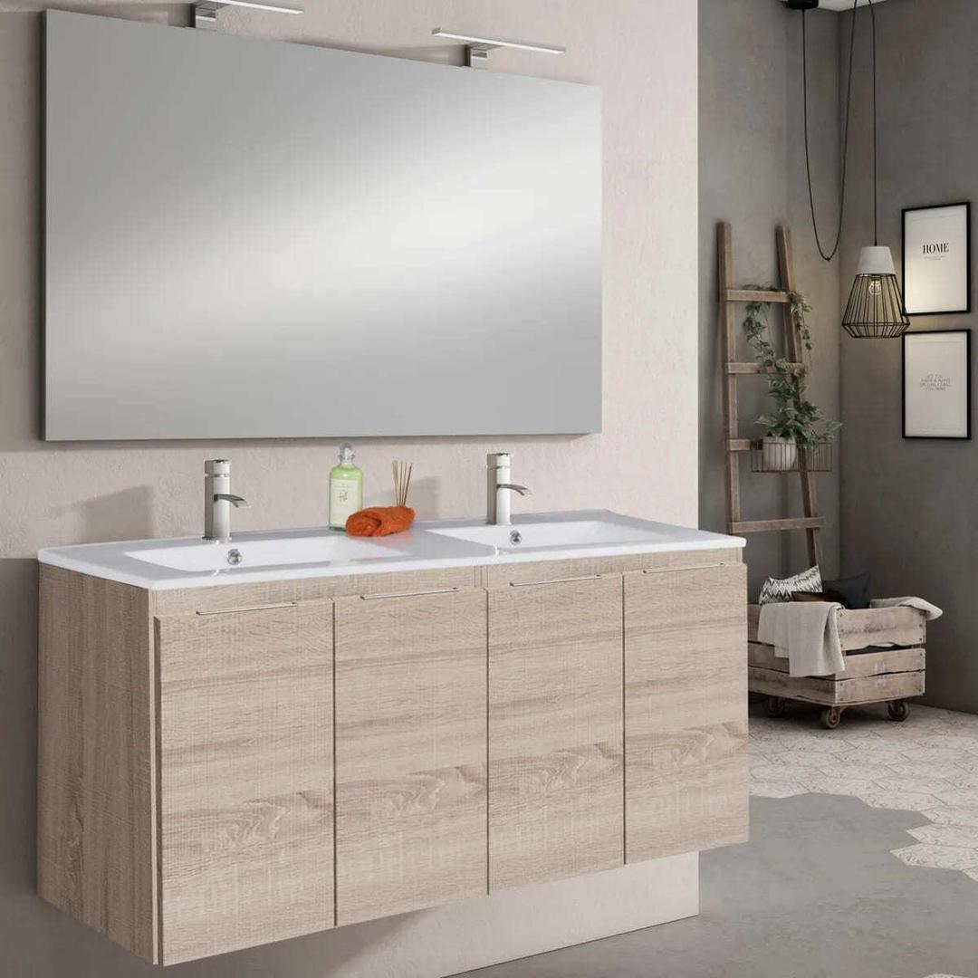 El mueble de baño con lavabo y espejo Prima roble claro de Leroy Merlin