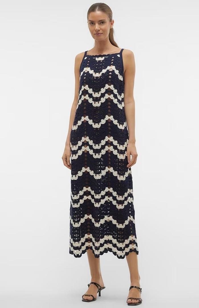 El vestido largo de crochet de color negro y blanco de Vero Moda en El Corte Inglés