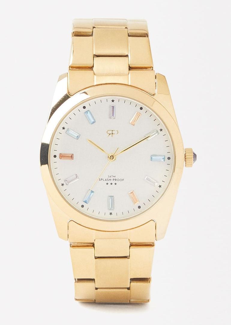 Reloj con pulsera de acero y esfera con cristales multicolor de Parfois