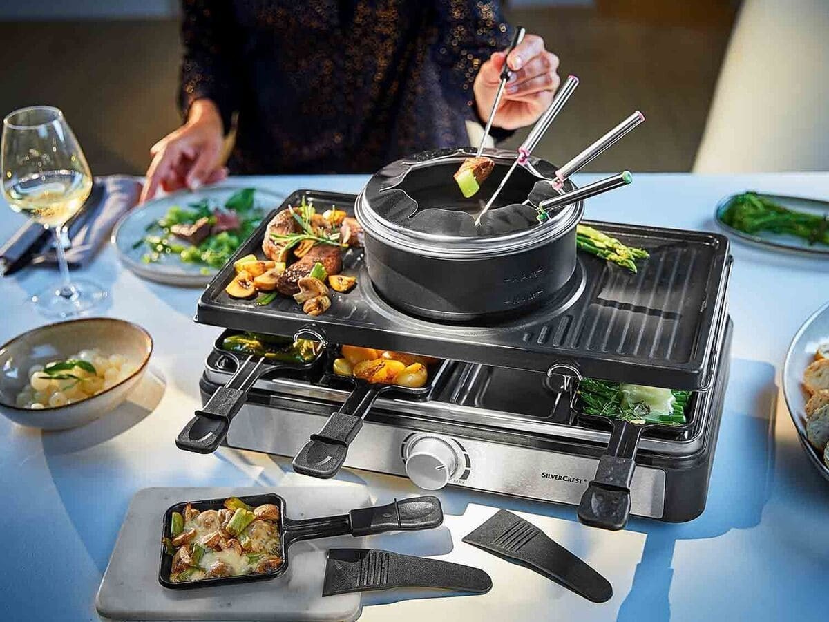 El raclette grill con fondue de 1400 W de potencia de Lidl