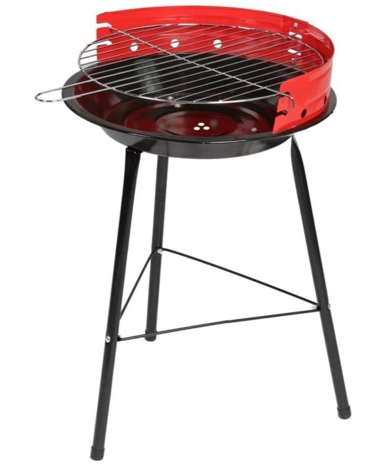 Barbacoa de carbón redonda con parrilla de acero roja de Leroy Merlin