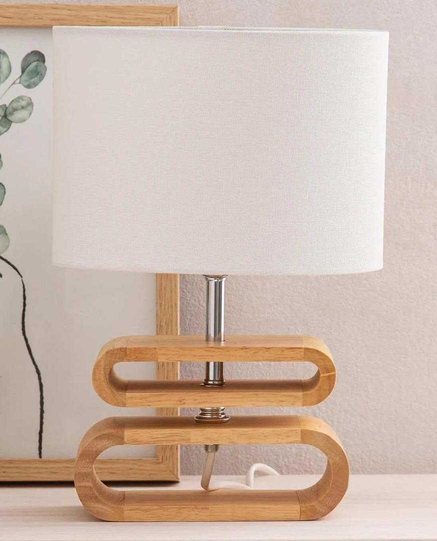 Lámpara de mesa Itto E14 lino blanco-madera de Leroy Merlin