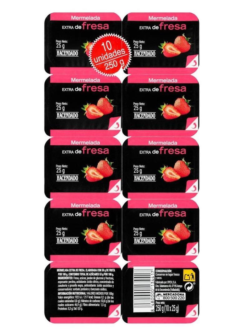 Mermelada de fresa monodosis