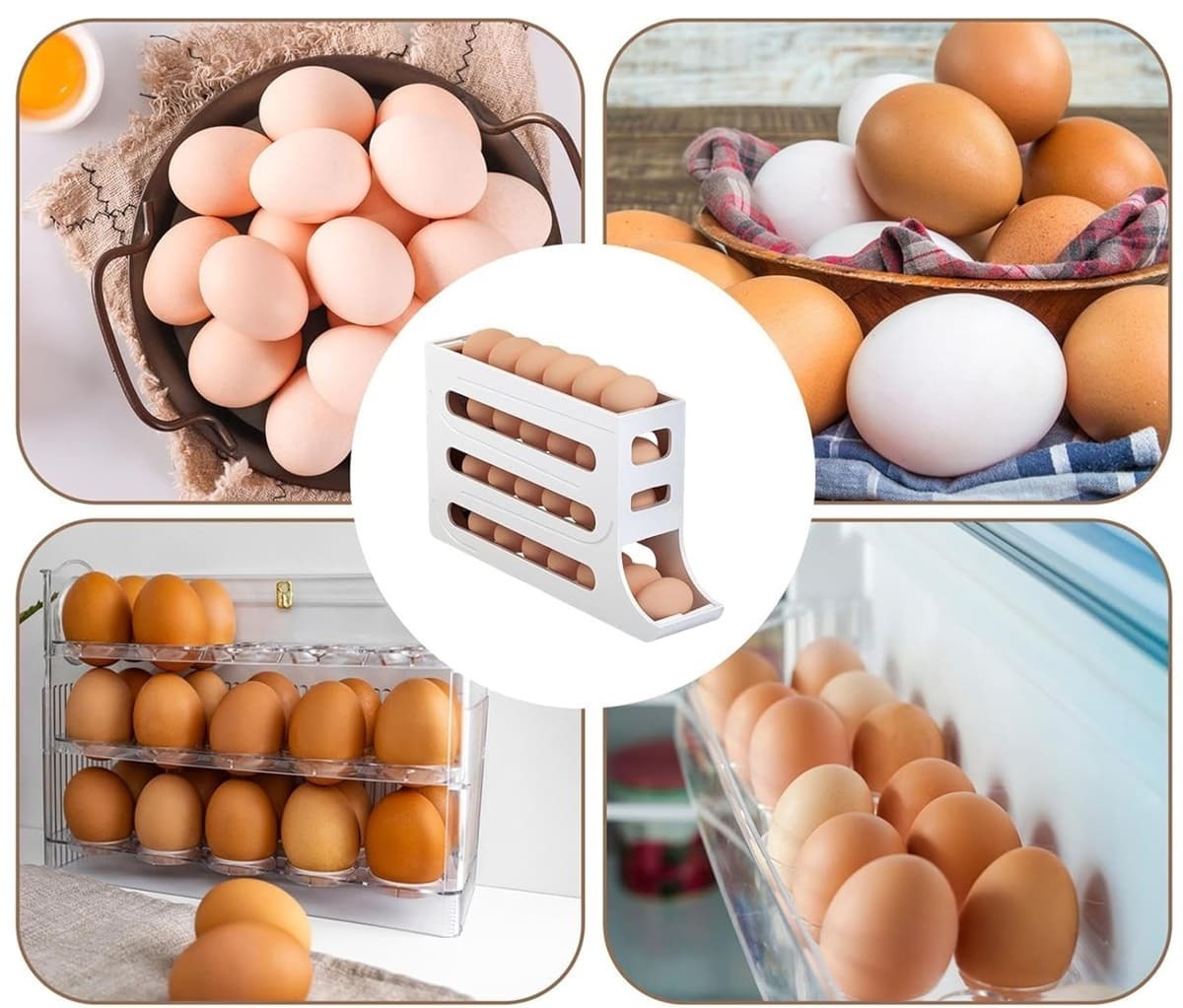 Huevera de nevera de 4 niveles de la firma Birtern en Amazon