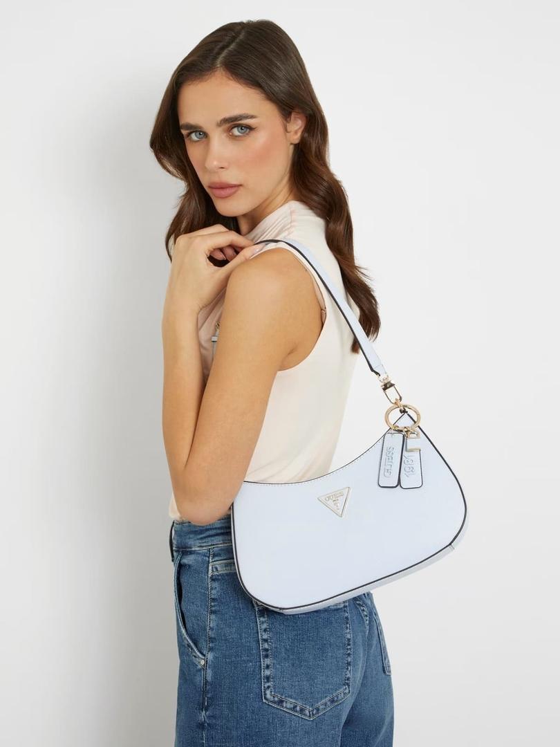 El bolso de hombro noelle saffiano de color azul de Guess