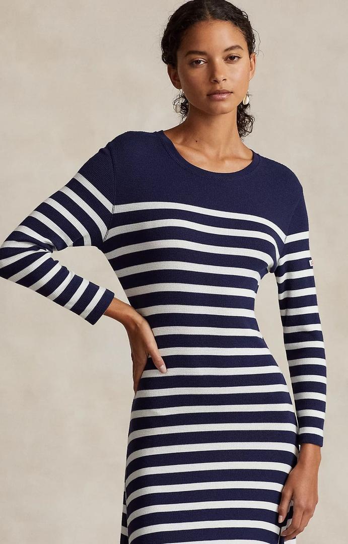El vestido de punto waffle con rayas de Ralph Lauren