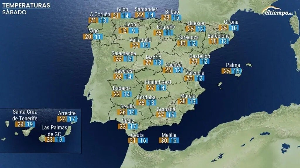 Temperatura para este sábado 6 de abril en España | ElTiempo.es