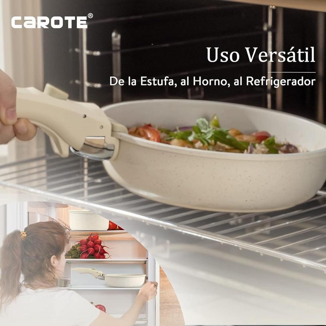El juego de utensilios de cocina antiadherentes con mango extraíble CAROTE en Amazon