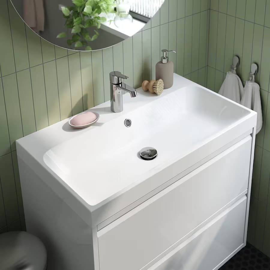 El nuevo mueble + cajón/lavabo/grifo de alto brillo blanco ÄNGSJÖN / BACKSJÖN de Ikea