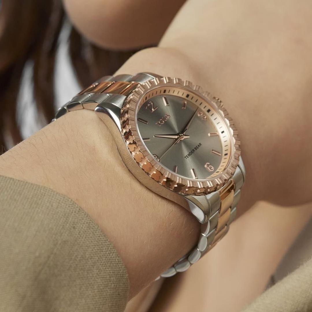 Reloj analógico de acero bicolor rosado Tender Bear de Tous