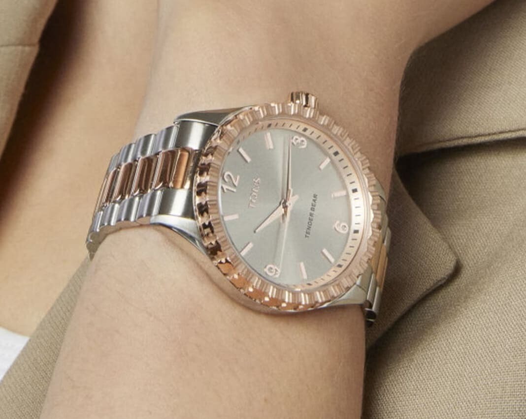 Reloj analógico de acero bicolor rosado Tender Bear de Tous