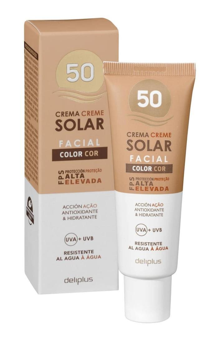 Crema de protección solar facial con color y FPS 50 Deliplus