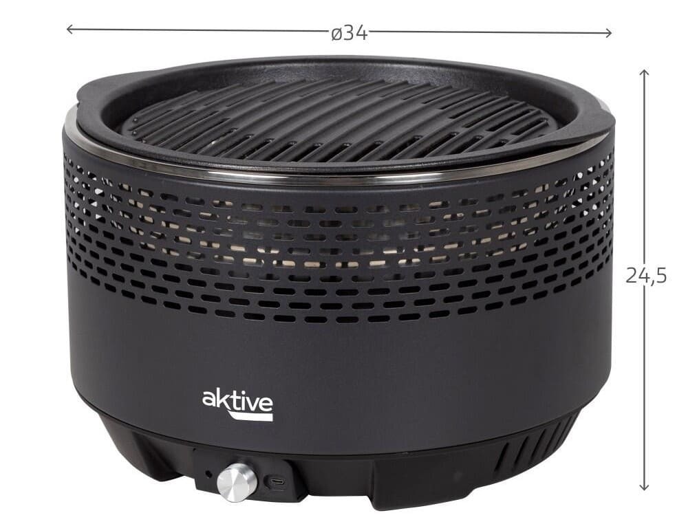 Barbacoa sin humo redonda negra 2 en 1 sobremesa Aktive de Decathlon