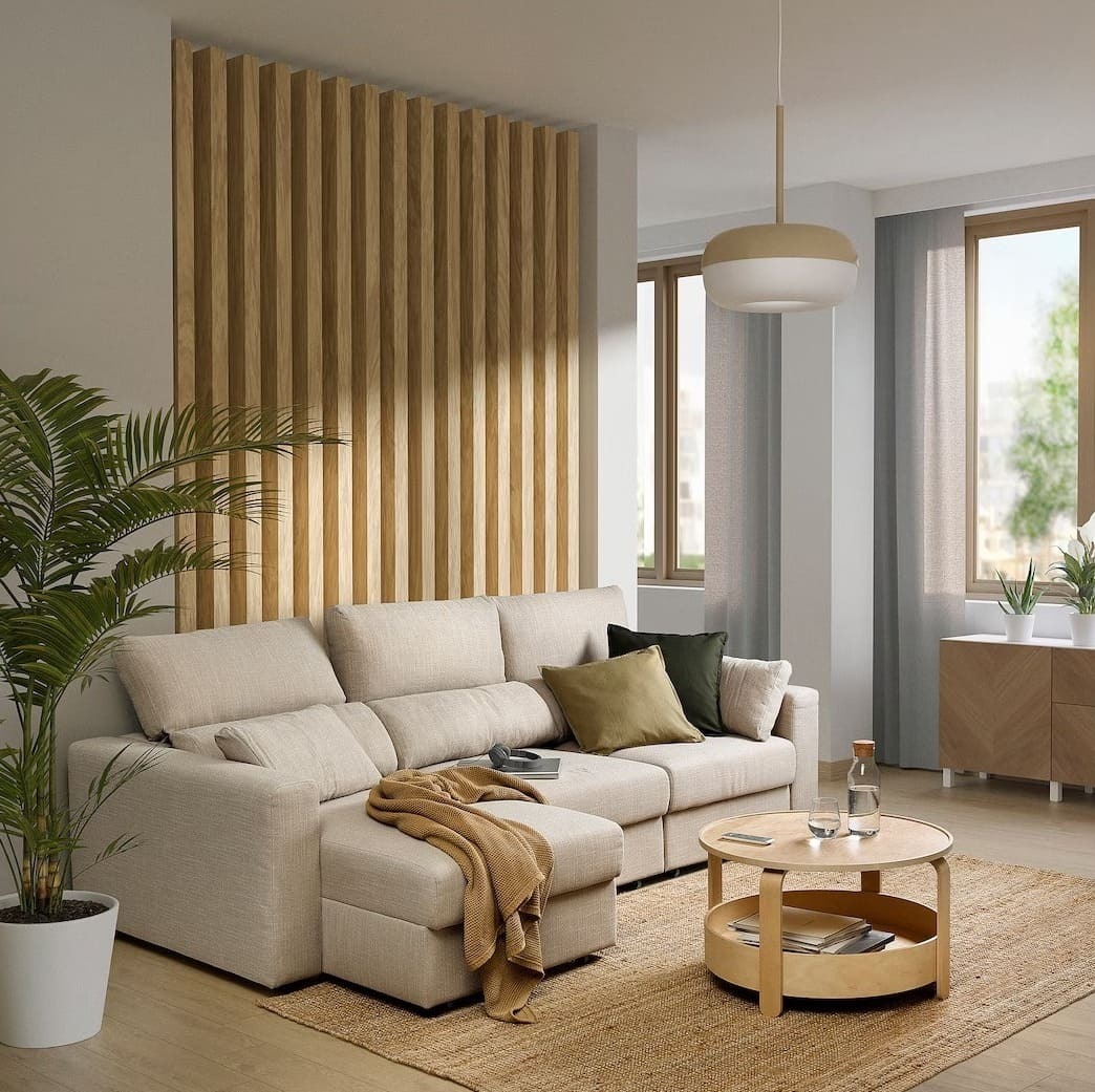 El sofá de tres plazas con chaise longue beige ESKILSTUNA de Ikea