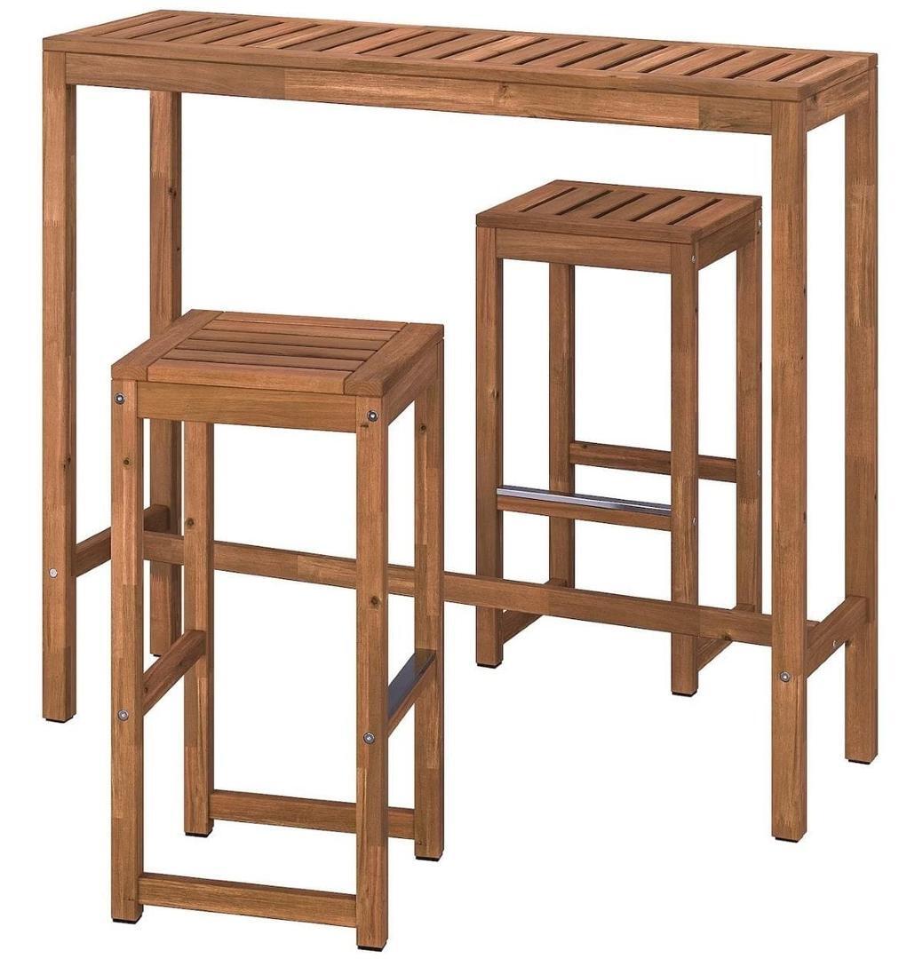 NÄMMARÖ Mesa con 2 taburetes exterior tinte marrón claro de Ikea