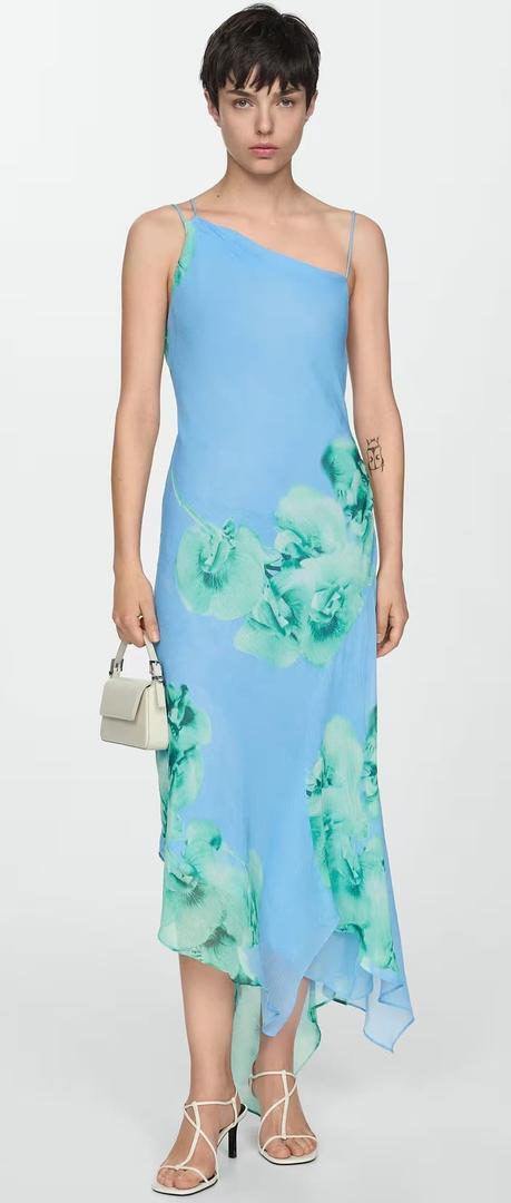 Vestido asimétrico floral azul de Mango