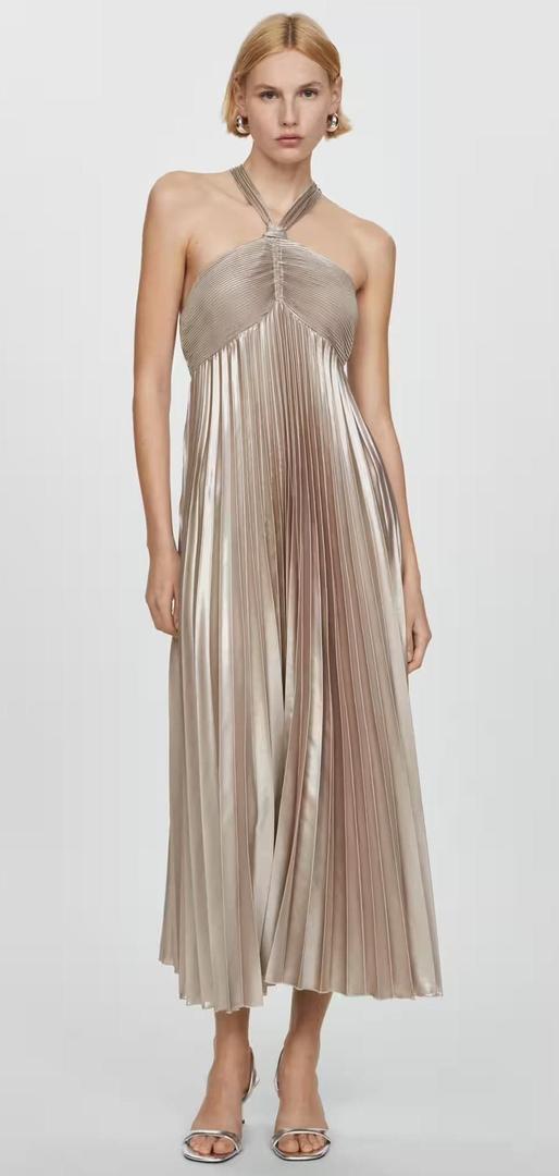 Vestido plisado cuello halter de Mango